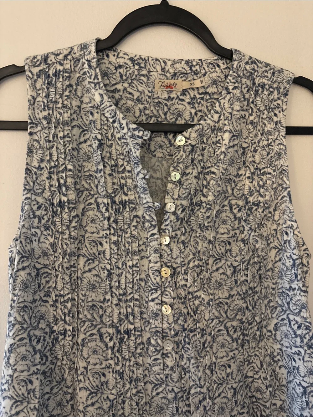 Faherty Isha Dress, Floral Blue Dress, Linen Blend, Pockets, Size XS - Picture 6 of 9